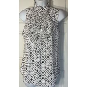 White House Black Market Black & White Pullover Sleeveless Ruffle Top 0